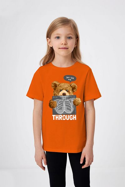 ADABEBEK X Ray Detailed Teddy Bear Printed Girl's T-Shirt