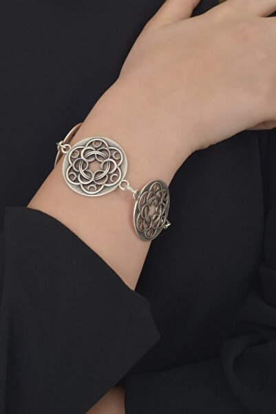 LABALABA Kadın Antik Gümüş Kaplama Zincirli Bohem Bileklik