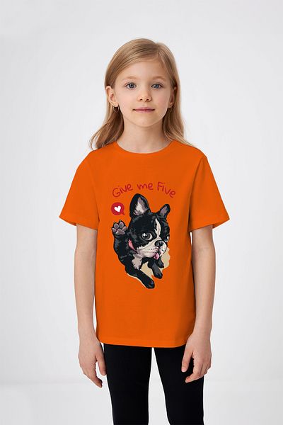 ADABEBEK Give Me Five Written Puppy Detailed Girl's T-Shirt