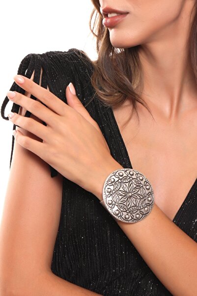 LABALABA Kadın Antik Gümüş Kaplama Ayarlanabilir Çiçek Baskılı Bohem Tarz Kel...