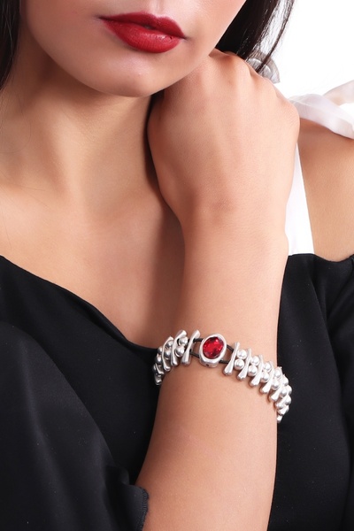 LABALABA Kadın Antik Gümüş Kaplama Deri Kordonlu Kırmızı Doğaltaş Detaylı Hür...