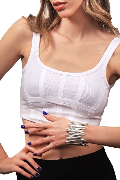 LABALABA Kadın Antik Gümüş Kaplama Esnek Lastikli Band Yaprak Parçalı Geniş B...