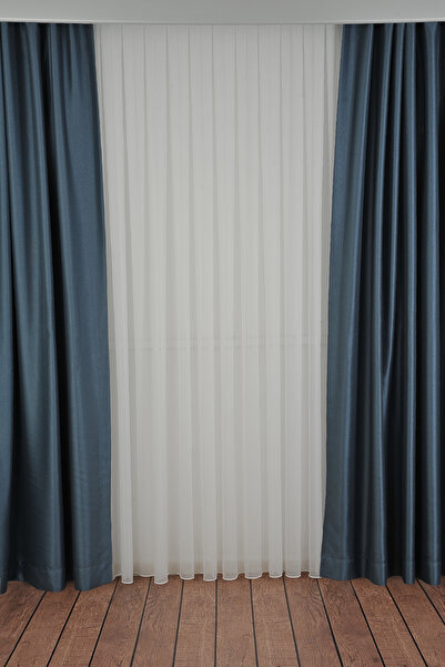 VANESSA PERDE Специална серия завеси за хол Блестящ брокат Тъмносин фон Завеса 1/3 плисирана