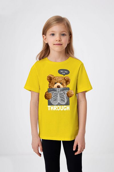 ADABEBEK X Ray Detailed Teddy Bear Printed Girl's T-Shirt