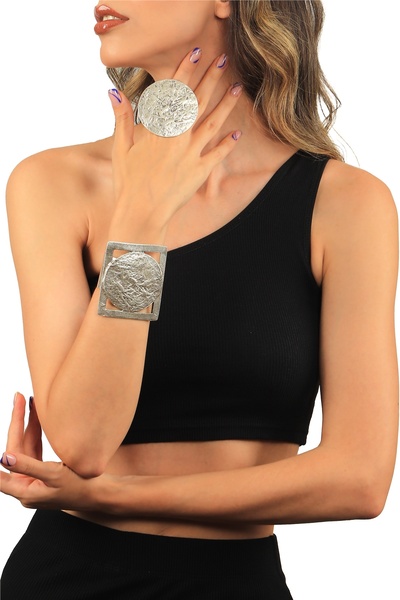 LABALABA Kadın Antik Gümüş Kaplama Ayarlanabilir Geniş Band Kabartma Dokulu G...