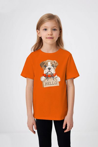 ADABEBEK Tricou pentru fetiță cu model Hello Sign Puppy