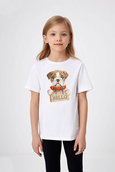 ADABEBEK Tricou pentru fetiță cu model Hello Sign Puppy