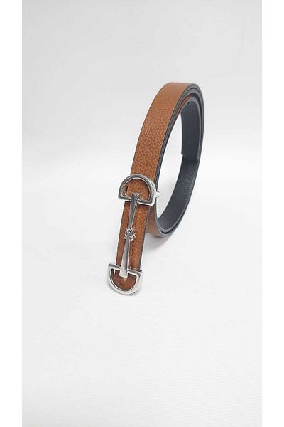 Kemerix Silver Buckle Reversible Women's Thin Belt