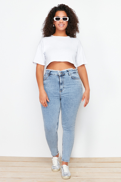 Trendyol Curve Light Blue Tassel Detailed Stretchy Skinny Jeans TBBSS24CJ00033