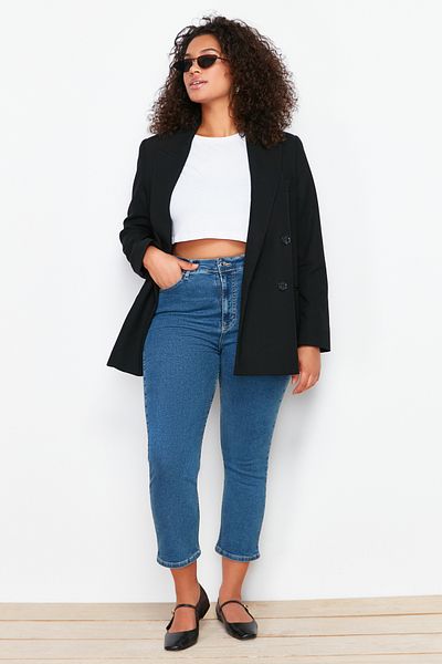 Trendyol Curve Kék magas derekú, rövid méretű, rugalmas vékony farmer farmer TBBSS24CJ00032