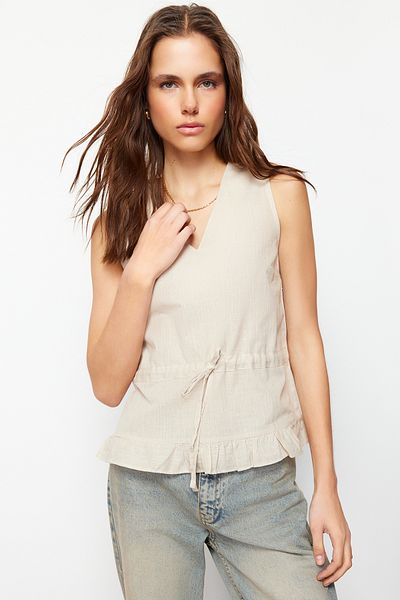 Trendyol Collection Stone Woven V-neck Tie Blouse TWOSS20BZ0898