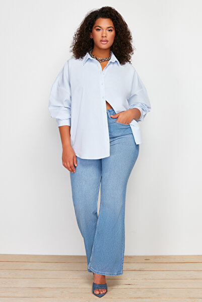 Trendyol Curve Oversize modrá tkaná košile - TBBSS24AX00012