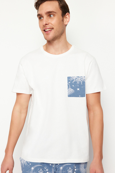 Trendyol Collection Ekranová modrá tištěná regular fit pár/čtveřice pletené šortky pyžamový set TMNSS24PT00018