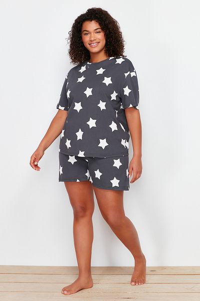 Trendyol Curve Anthrazitfarbenes, gestricktes Pyjama-Set mit Sternenmuster TBBSS24AI00027