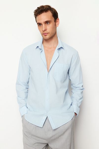 Trendyol Collection Μπλε πουκάμισο κανονικής εφαρμογής - 100% βαμβάκι TMNSS24GO00063