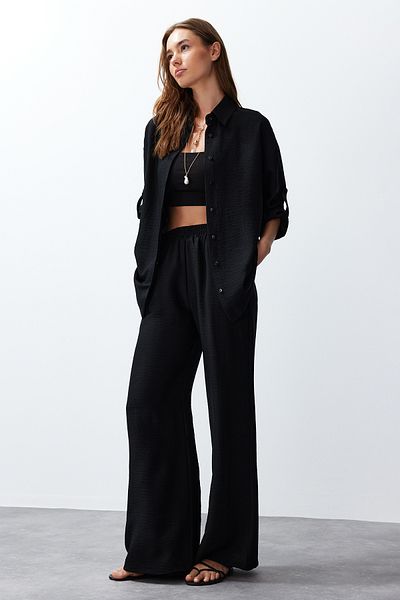 Trendyol Collection Fekete epaulette ing és nadrág szett - TWOSS24AU00095
