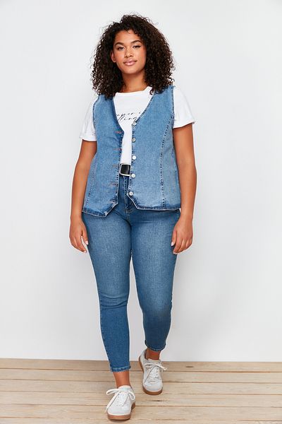 Trendyol Curve Kék farmer mellény TBBSS24BH00002