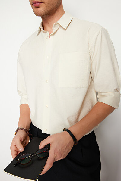 Trendyol Collection Текстурований екрю оверсайз Сорочка TMNSS24GO00055