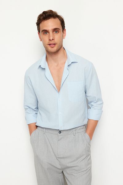 Trendyol Collection Μπλε πουκάμισο κανονικής εφαρμογής - 100% βαμβάκι TMNSS24GO00063