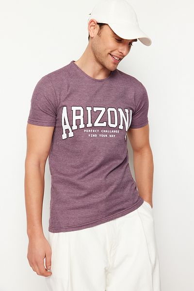 Trendyol Collection Dried Rose Textured Text Printed T-Shirt - Regular Cut TMNSS24TS00199