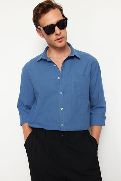 Trendyol Collection Navy Blue Regular Fit 100% Cotton Shirt Tmnss24Go00063