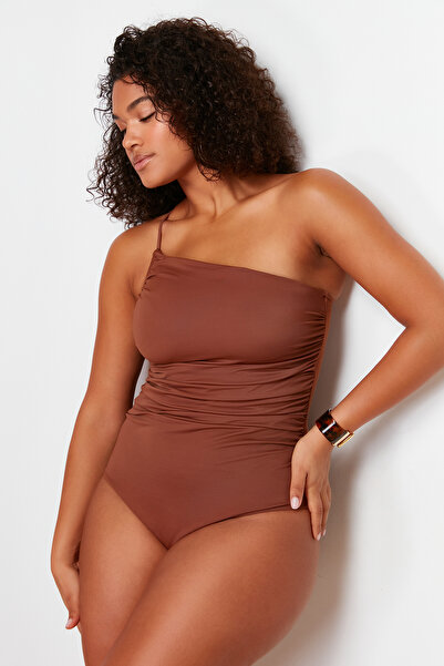 Trendyol Curve Brown Single Shoulder Swimsuit TBBSS24AM00014