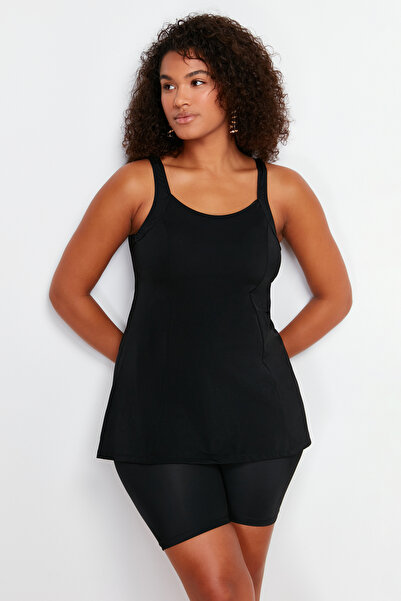 Trendyol Curve Černé plavky Pool Neck Tankini Plus Size Tbbss24Am00019
