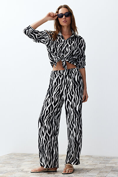 Trendyol Collection Zebra Patterned Black Shirt and Trousers Set - TWOSS24AU00082