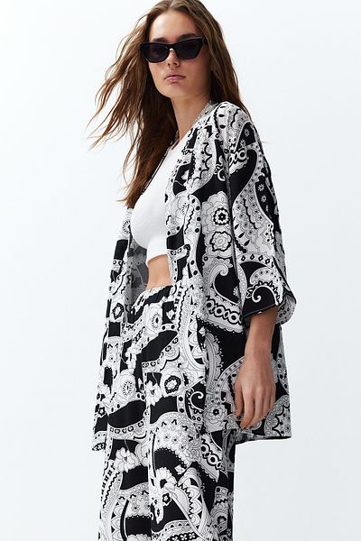 Trendyol Collection Patterned Black Kimono and Pants Set - Twoss24Au00083