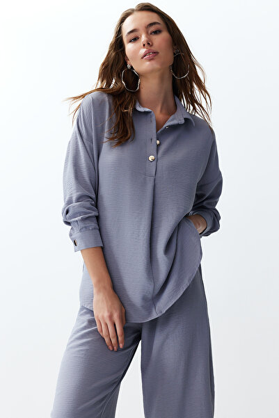 Trendyol Collection Gray Woven Blouse and Trousers Set - Buttoned, TWOSS24AU00108