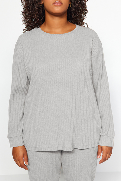 Trendyol Curve Nagy méretű antracit kerékpáros gallér bordás camisole készlet - TBBAW24CP00021