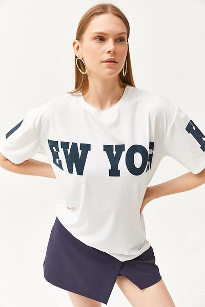 Olalook Women's Ecru New York Printed T-Shirt TSH-19000791