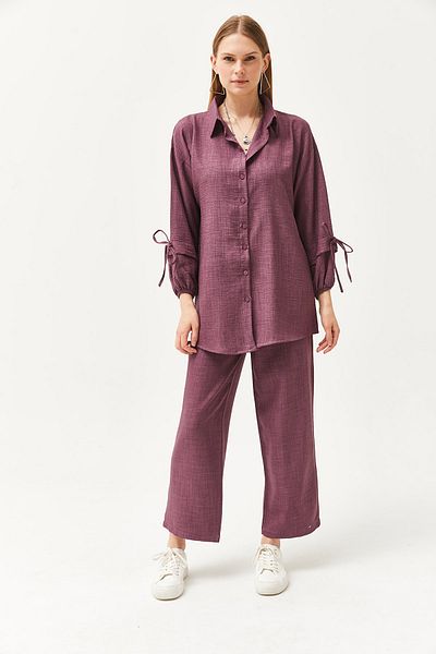 Olalook Women's Dried Rose Lower Upper Linen Set TAL-00000001