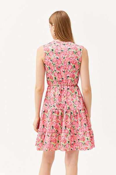Olalook Rosa-grünes zweireihiges Strickkleid mit Kragen und elastischer Taille für Damen ELB-19002088