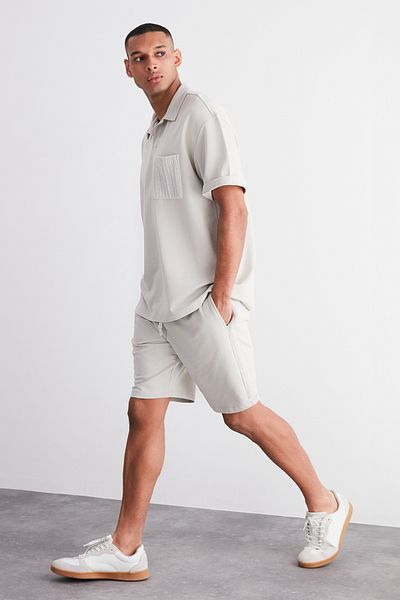 Trendyol Collection Stone Regular/Normal Cut Limited Edition Strickoptik Detail Shorts&Bermuda TMNSS24SR00035