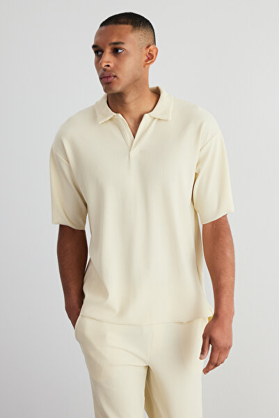 Trendyol Collection Tričko Ecru Ottoman Polo Collar – nemačkavé, široký střih, limitovaná edice TMNSS23PO00020