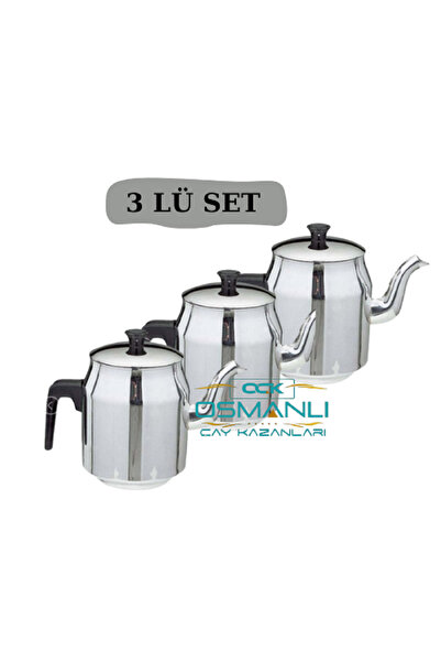 OSMANLI ÇAY KAZANLARI إبريق شاي بمقبض باكليت سعة 2.5 لتر - 3 إبريق شاي فولاذي...