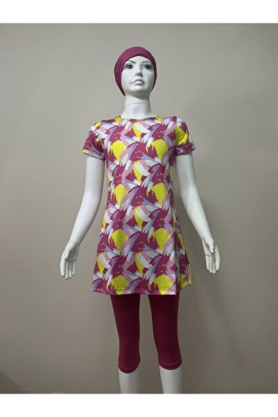 myfirstsea Desenli Yarım Kol Kız Çocuk Tesettür Mayo