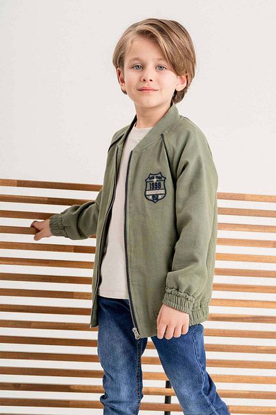 Gold Class Kidswear Бродирано ленено яке за момче с двоен джоб и подплата