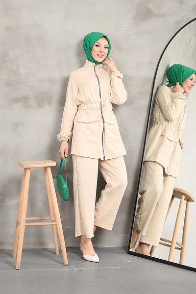 CLB COLLECTION Linen Tunic and Trousers Set - Pocket Detail and Zipper