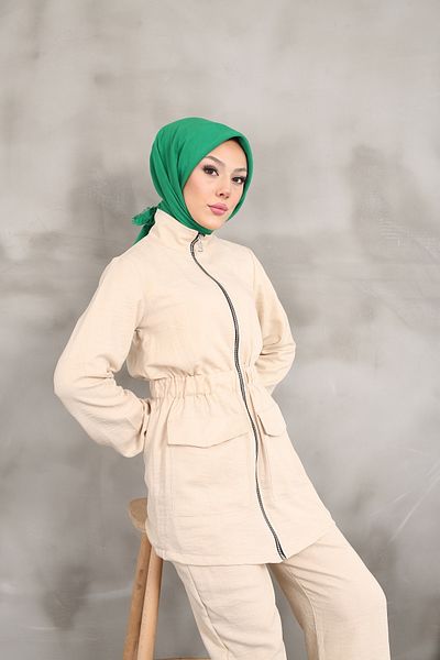 CLB COLLECTION Linen Tunic and Trousers Set - Pocket Detail and Zipper