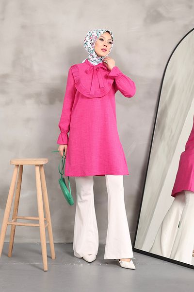CLB COLLECTION Women's Pleated Detailed Collar Tunic