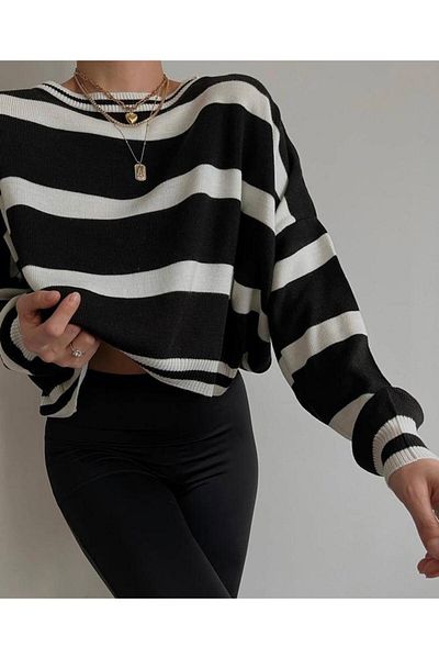 Jose Clothing Pulover de damă cu mânecă lungă în dungi
