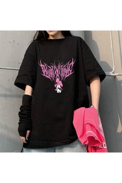 Touz Moda Melody Pink Black Unisex Oversize T-shirt