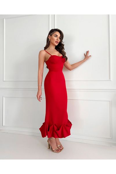 ESRAHELVACI Red Bottom Frilly Fitted Dress