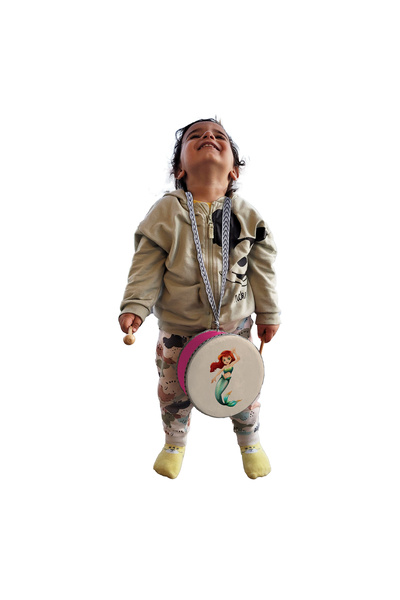 Sadrazam Deniz_Kızı Baskılı , Pembe , Gerçek Deri Çocuk Davulu