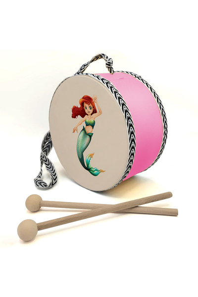 Sadrazam Deniz_Kızı Baskılı , Pembe , Gerçek Deri Çocuk Davulu