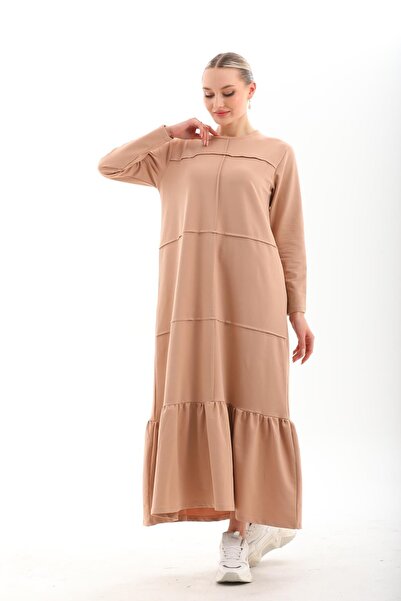 WestBound BEIGE Blocky Skirt Frilly Hijab Casual Long Sports Loose Dress