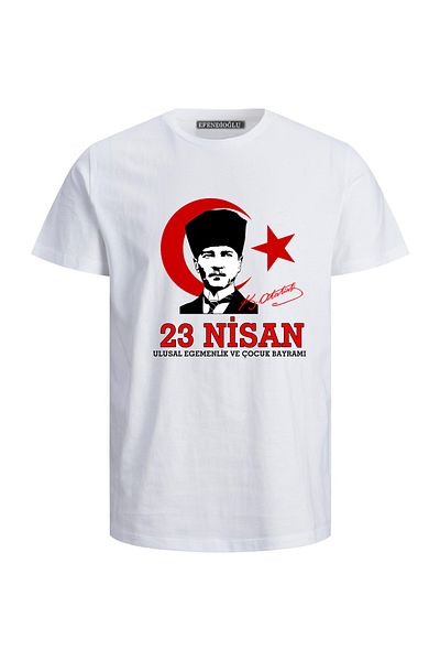 Efendioğlu Design Tricou moale din bumbac imprimat cu semnătură Ataturk - 23APRIL