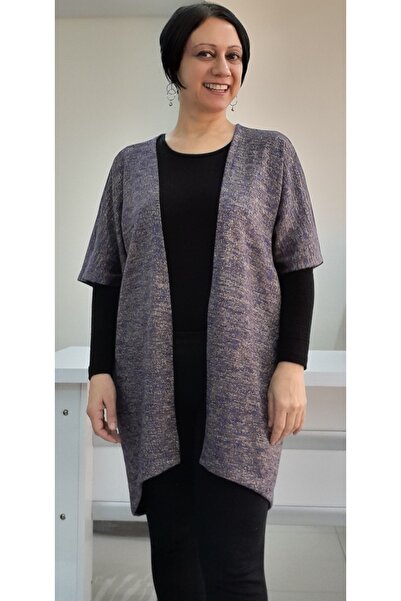 Mertcan Butik Purple Glitter Bat Sleeve Knitwear Loose Vest